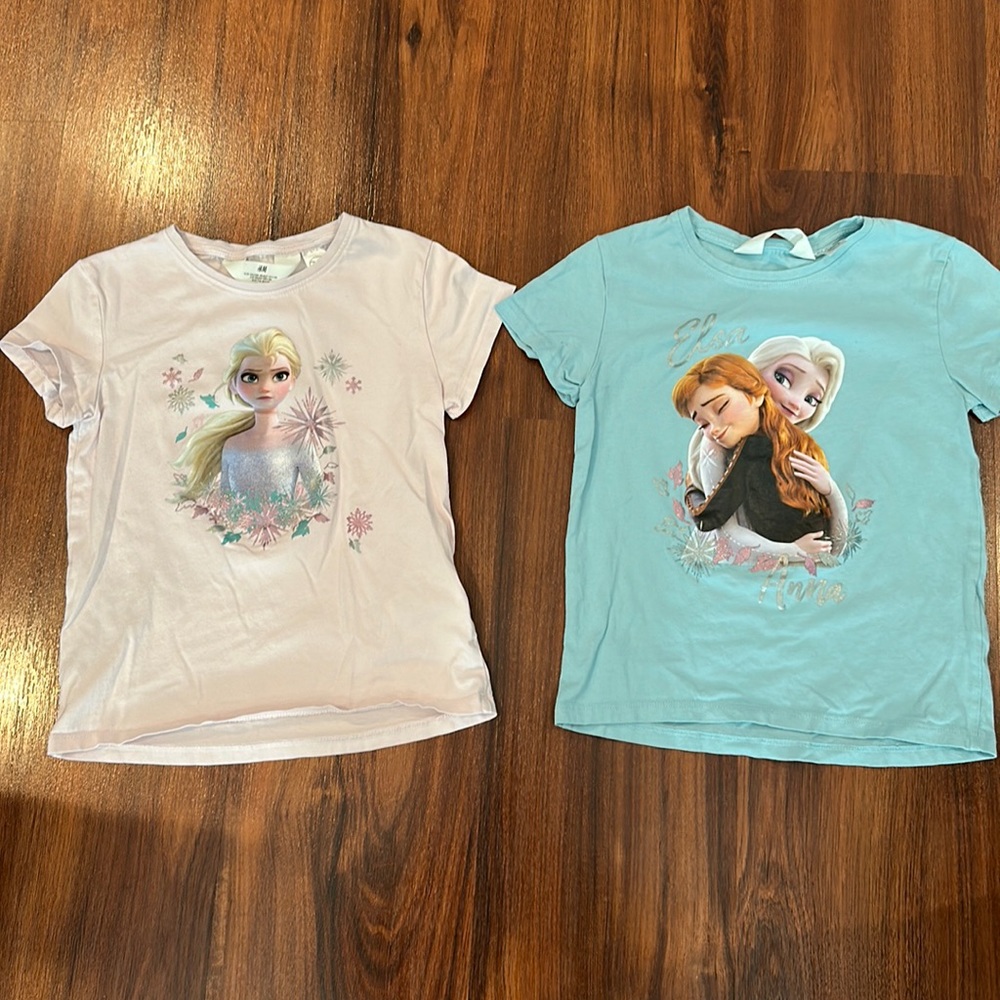 H&M kids shirts, set of 2, size US 6X/7, Disney, Frozen, Elsa, slightly worn
